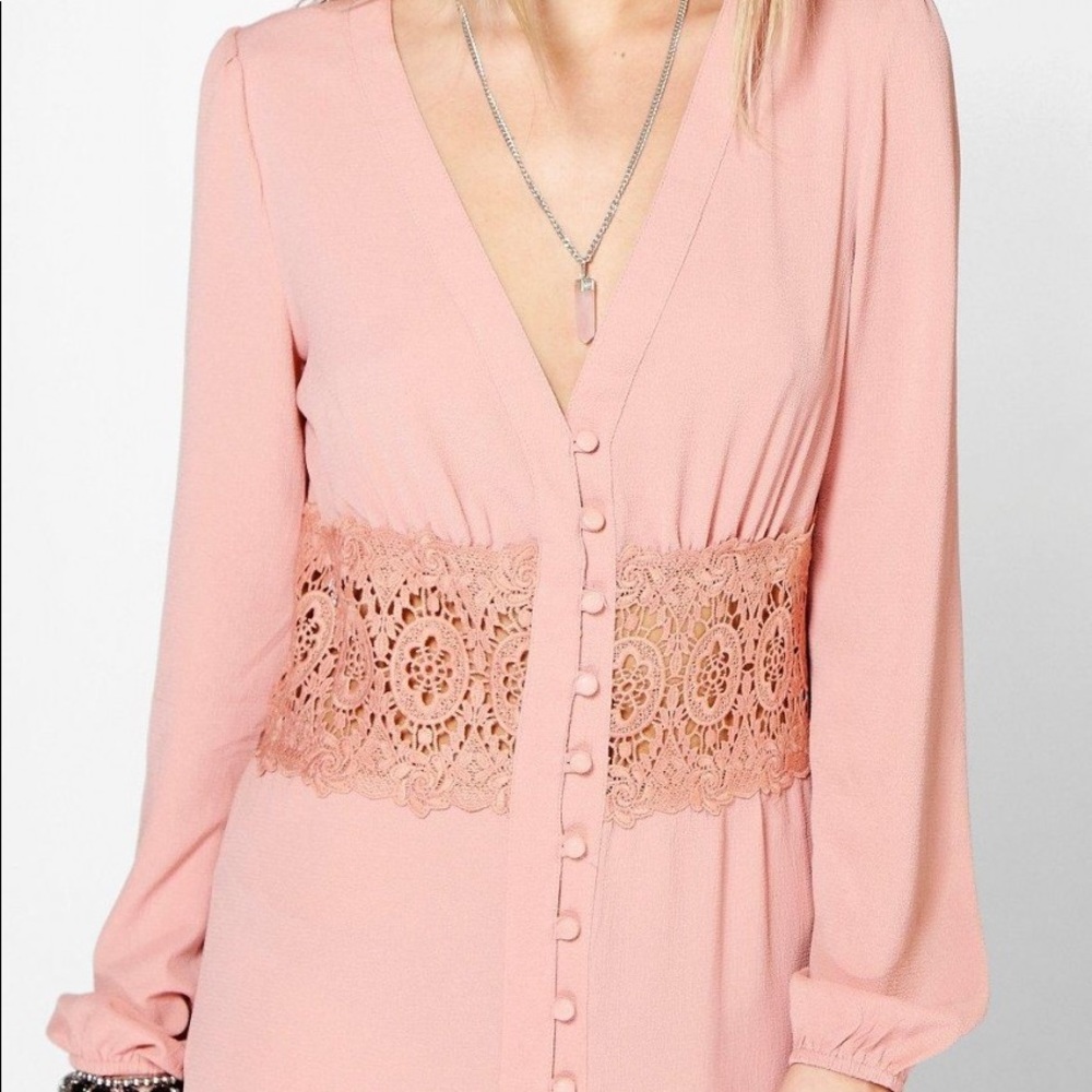 Peach button up dress with lace